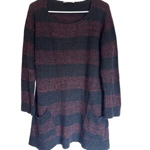 Margaret Winters Art To Wear Striped Lagenlook Sweater 3/4 Sleeve Tunic Size S